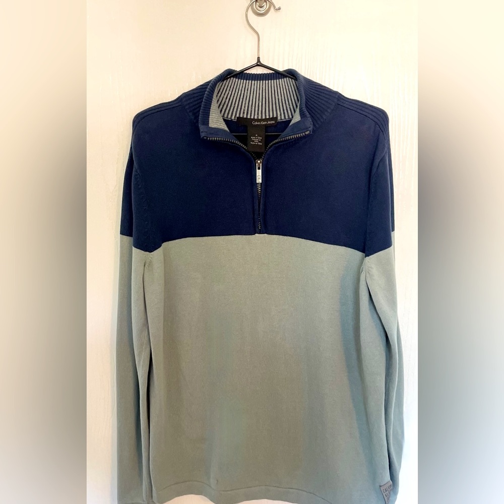 Men's Calvin Klein Navy Color Block Quarter Zip Pullover - Medium